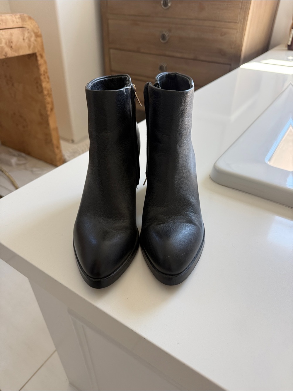 Alexander Wang Black Leather Ankle Booties with Pointed Toe